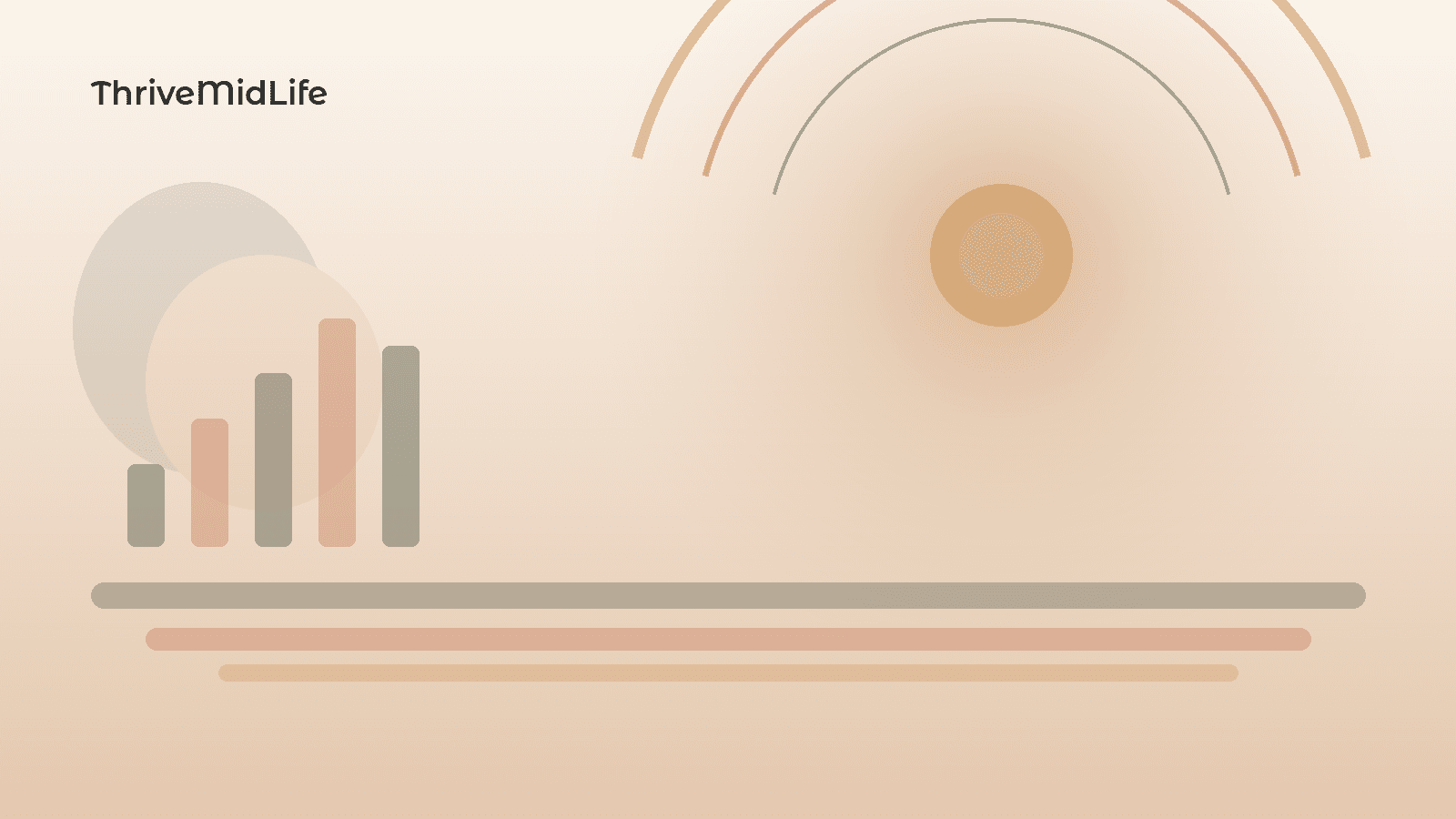 Illustrated warm sunrise and horizon bands suggesting a midlife reset — not a photo